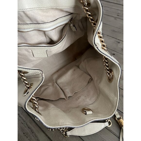 GUCCI Pebbled Calfskin Medium Soho Chain Shoulder Bag Off White Ivory - Picture 15 of 16